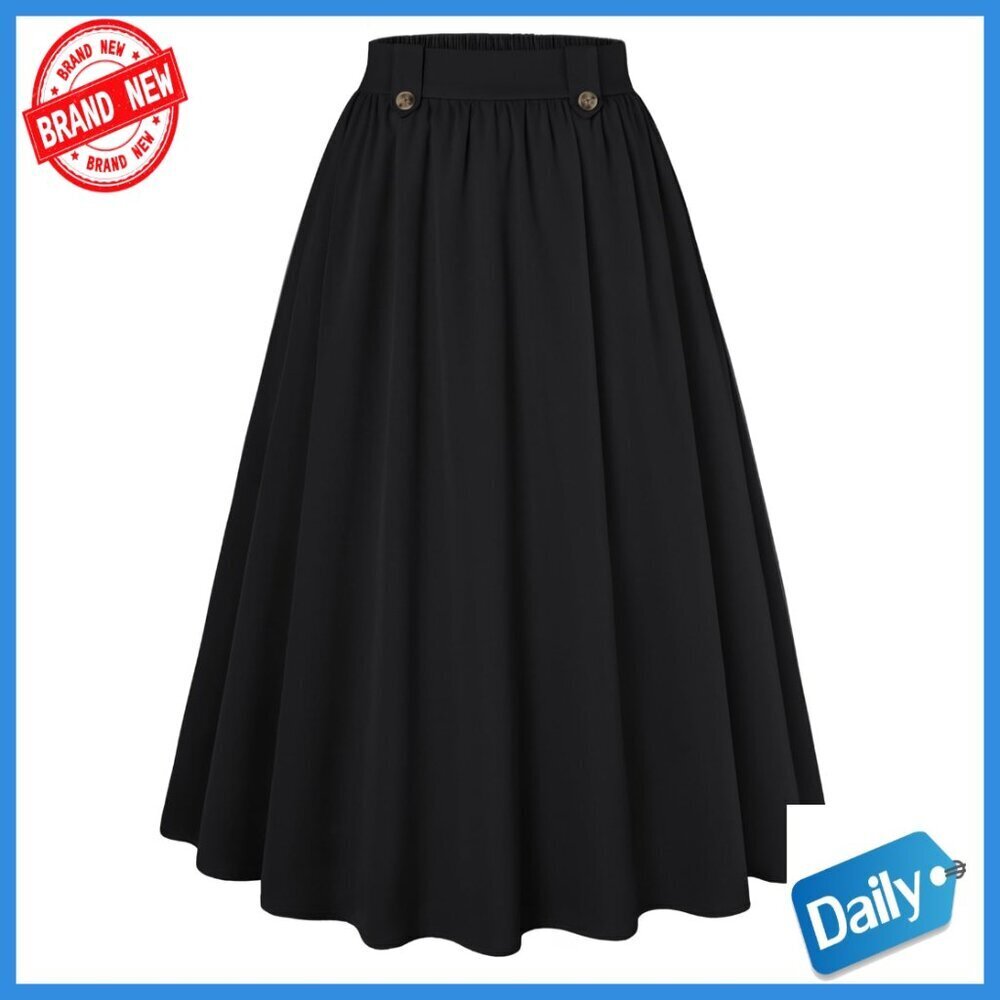 Polyester Blend Midi Skirt with Pockets High Waisted A-Line for Office